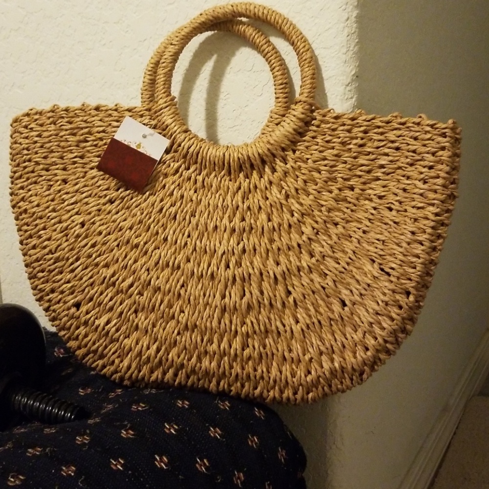 Natural Woven Straw Basket Tote Bag - Picture 4 of 4